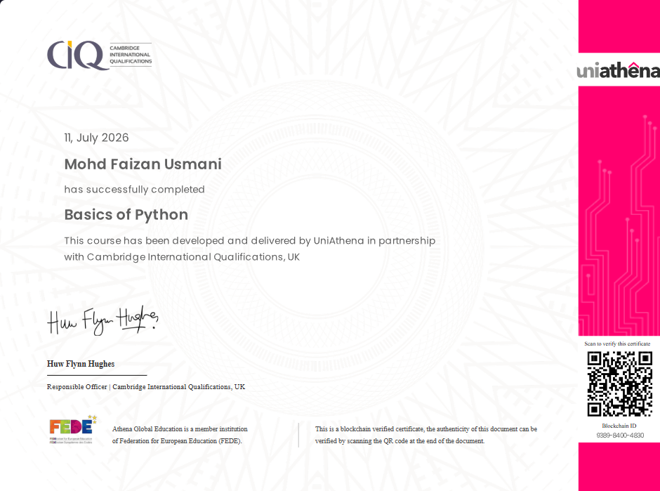 Basics of Python certificate